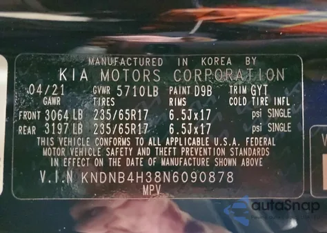 2022 Kia Carnival Lx из США, поврежденный, VIN KNDNB4H38N6090878